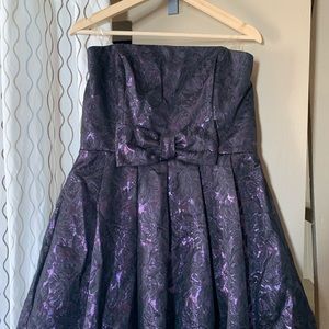 Teeze Me Shiny Purple on Black Bow Strapless Dress